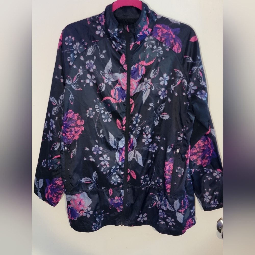 LuLaRoe Rise Black and Pink Floral Women's Windbreaker Jacket Size Large NWOT